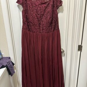JJs House Burgundy Maxi Dress with Lace